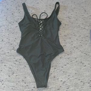 Green lace up one piece